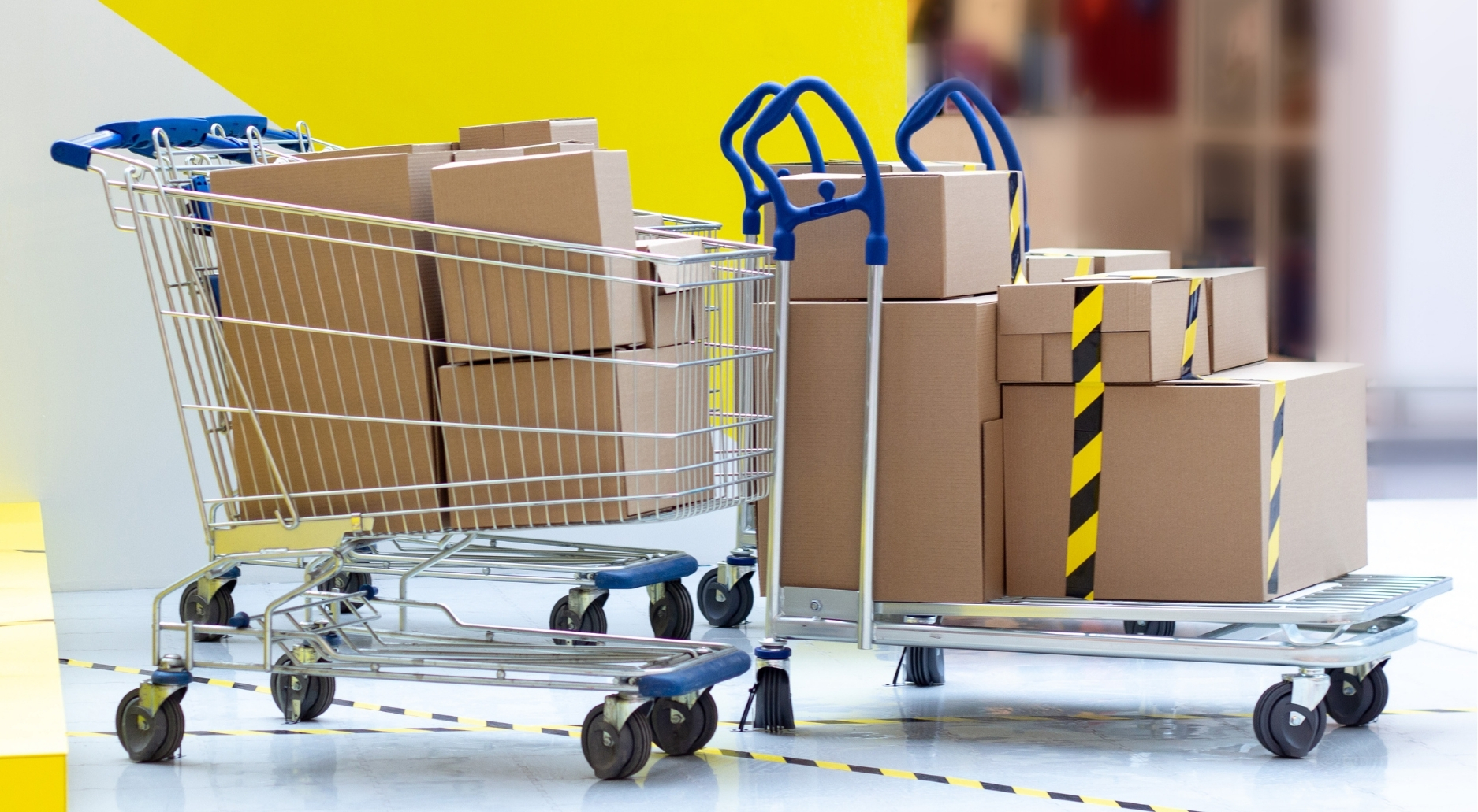 Trolleys with boxes ready for shipping